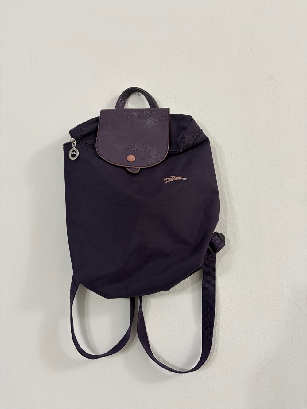 Longchamp Le Pliage Club Backpack Purple Nylon Leather Trim Small Bag L1699619
